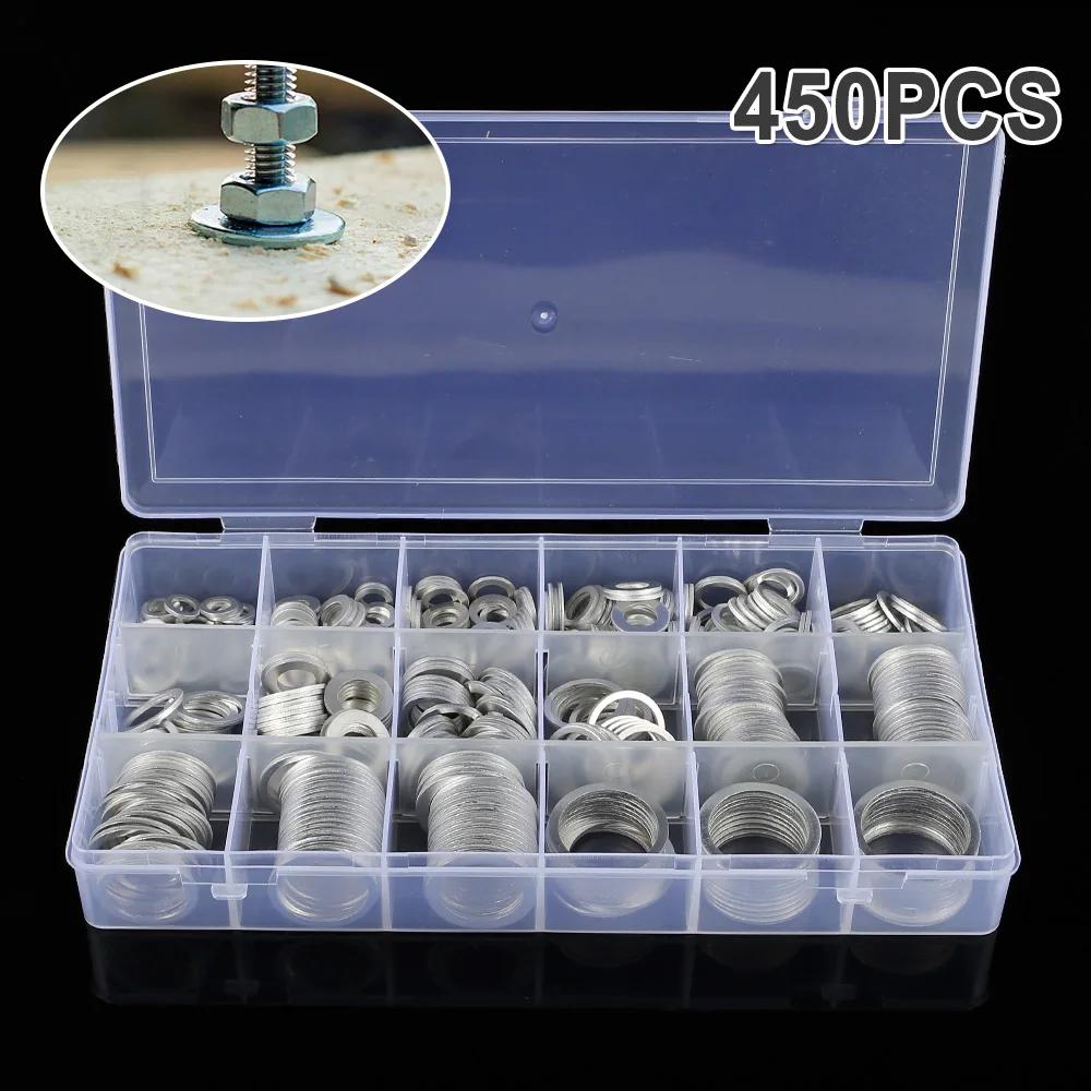 450pcs Copper Washer Gasket Set Sealing Plain Washer Kit Oil Seal Kit M5/M6/M8/M10/M20 for Sump Plugs Hardware Accessories