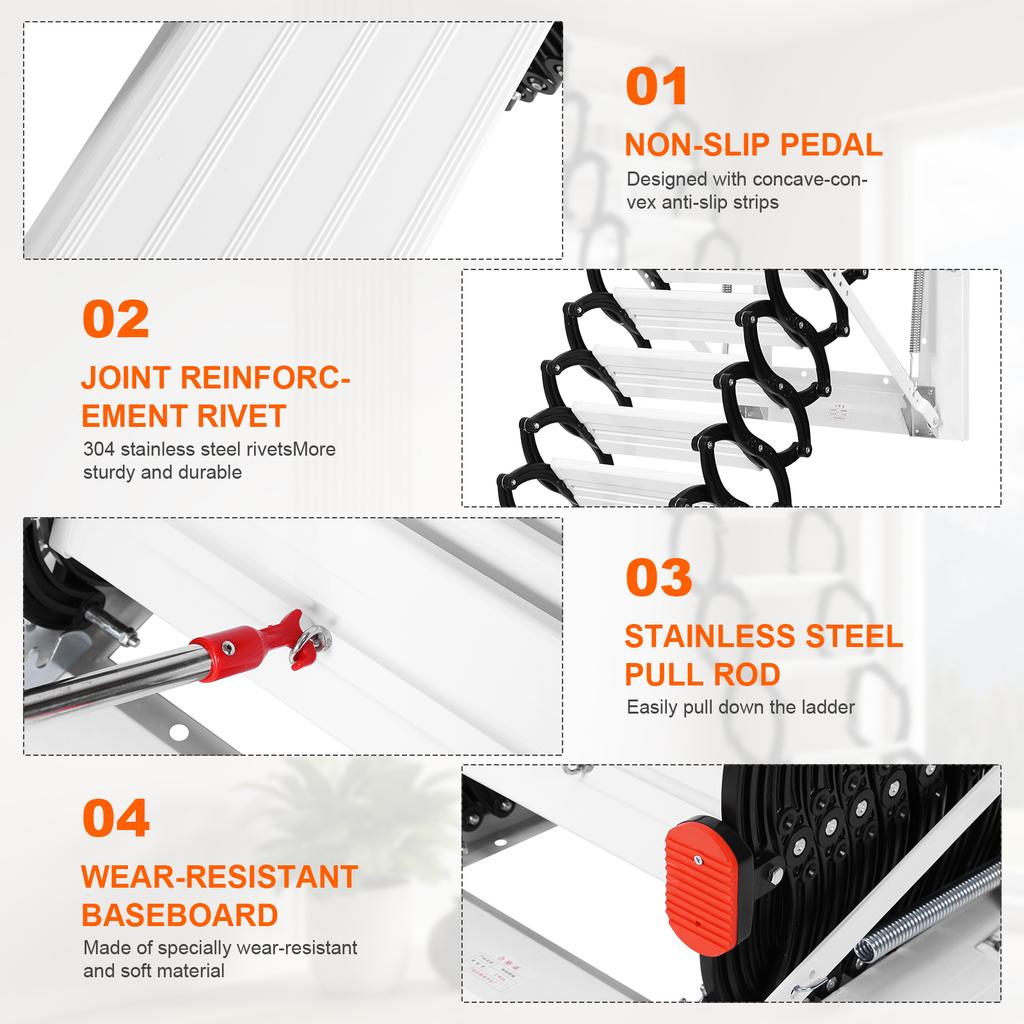 Aluminum Alloy Electric Invisible Loft Ladder Ceiling Mount Folding Attic Stairs Space Saving for Home Garage Roof Basement