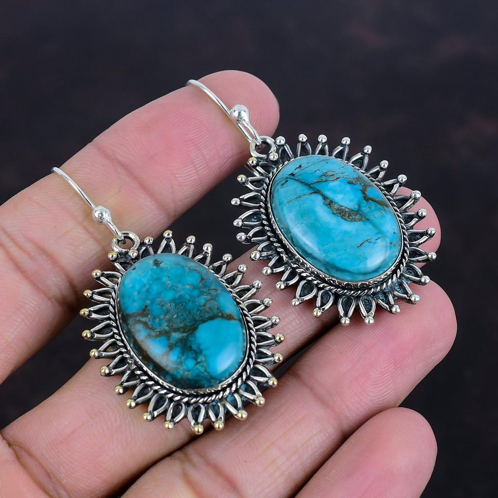 Tibetan Turquoise Earring Gemstone Handmade Earring 925 Sterling Silver Earring Genuine Tibetan Turquoise Jewelry Gifts For Her Drop Earring