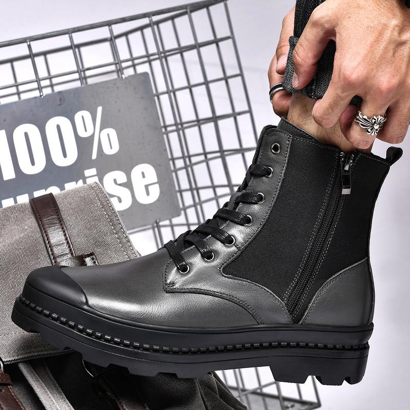 Мужские повседневные ботинки, классические черные уличные ботинки, высококачественные ботинки из натуральной кожи для мужчин, мотоциклетные ботинки с толстой подошвой, мужские ботинки