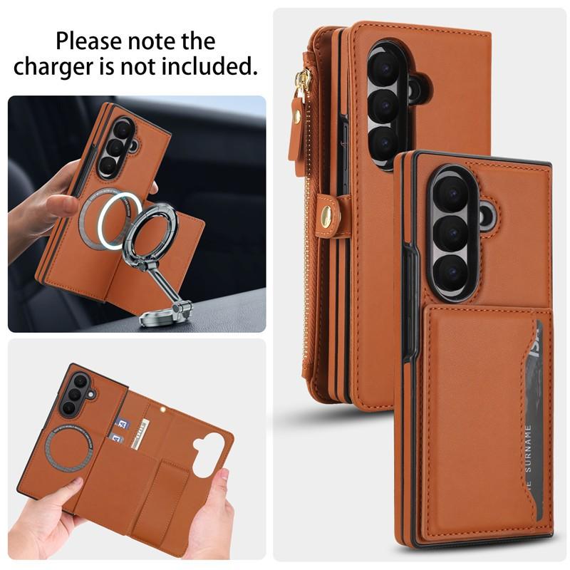 2 in 1 Removable Zipper Wallet Crossbody Case For Samsung Galaxy Z Fold 7 Z Fold 6 5 4 3 Magnetic Charging Luxury Leather Cover
