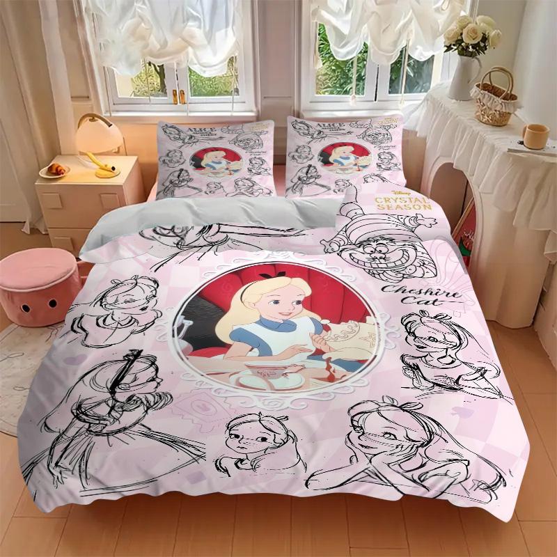 Alice Wonderland Model Sheet Print 3Pcs Bedding Setduvet Cover With 2 Bedropillowcase Home Birthday Gift