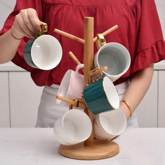 Деревянный держатель для кружки, дерево, 6 крючков, сверхмощный многофункциональный органайзер для чашек чая, кофе, вешалка, подставка для хранения, сливная стойка, товары для дома