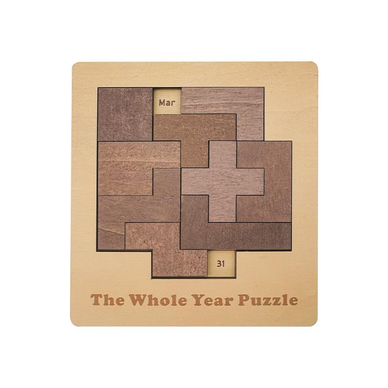 1PC Permanent Puzzle Challenge Calendar Puzzle Geometric Brain Teasers Wooden Creative Fun Toys