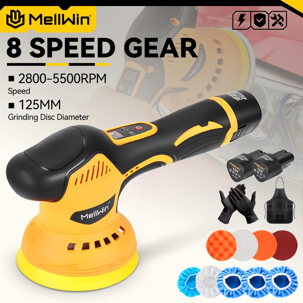 MELLWIN 125mm 8 Gears DigitalDisplay Cordless Electric Car Polisher Car Polishing Waxing Sanding Machine ForMakita 21V 18V Battery
