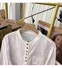 Женская хлопково-льняная рубашка в корейском стиле, ретро, весна/лето 2025, с воротником-стойкой, длинным рукавом, свободного кроя