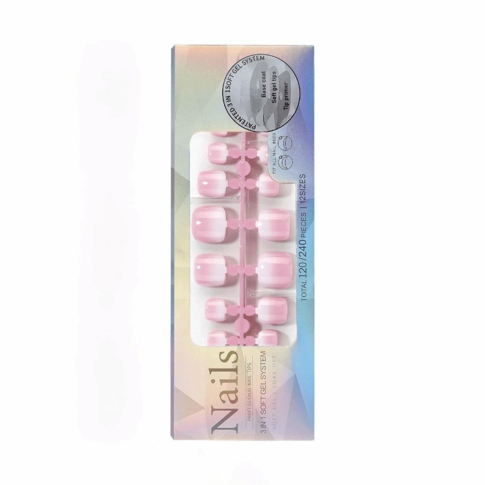 12 Sizes Fake Toe Nails Light Pink French Toe Nails Natural Gel Toenail Tips For Women