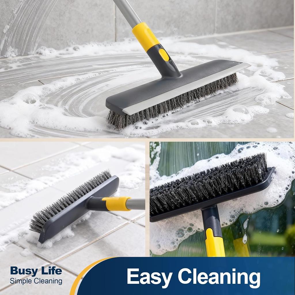 Yocada Floor Scrub Brush Telescopic Handle 2 in 1 Scrape Brush Stiff Bristle Shower Scrubber for Cleaning Patio Bathroom Garage Kitchen Wall
