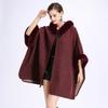 Womens Oversized Hooded Cape Coat With Faux Fur Trim Double-Faced Wool Blend Loose Fit Winter Warm Outerwear