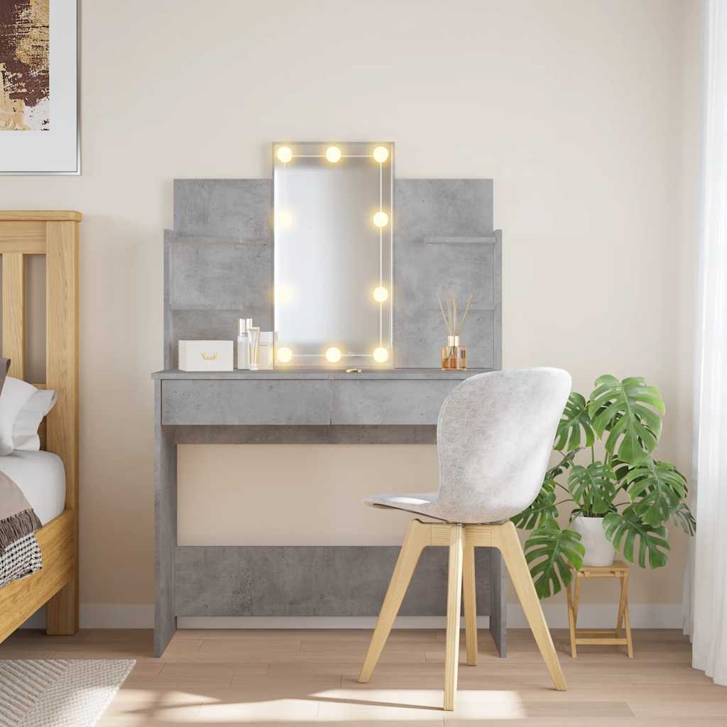 Makeup Table with LED Lights Concrete Grey 96 x 40 x 142 cm
