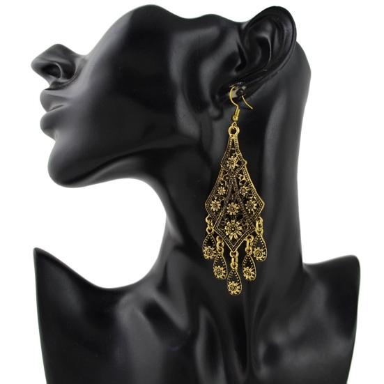 1 пара женских винтажных резных кисточек с кисточками, полые серьги с цветочным принтом в форме капли воды в богемном стиле