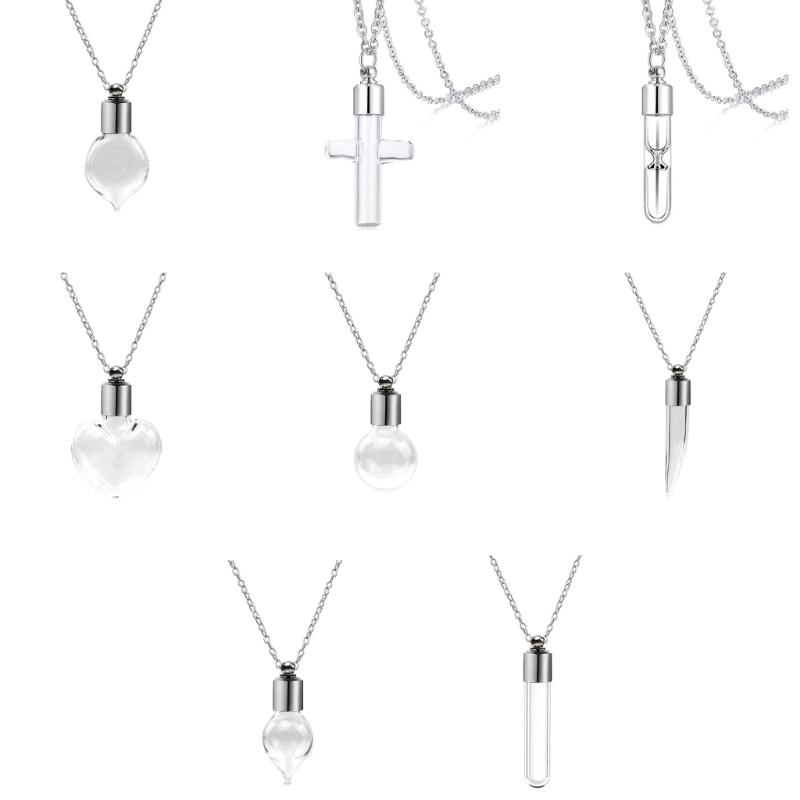 Glass Perfume Vial Pendant Wishing Bottle Clear Charm Glass Bottle Necklace Jewelry Gift Glass Bottle Necklace Transparent Glass