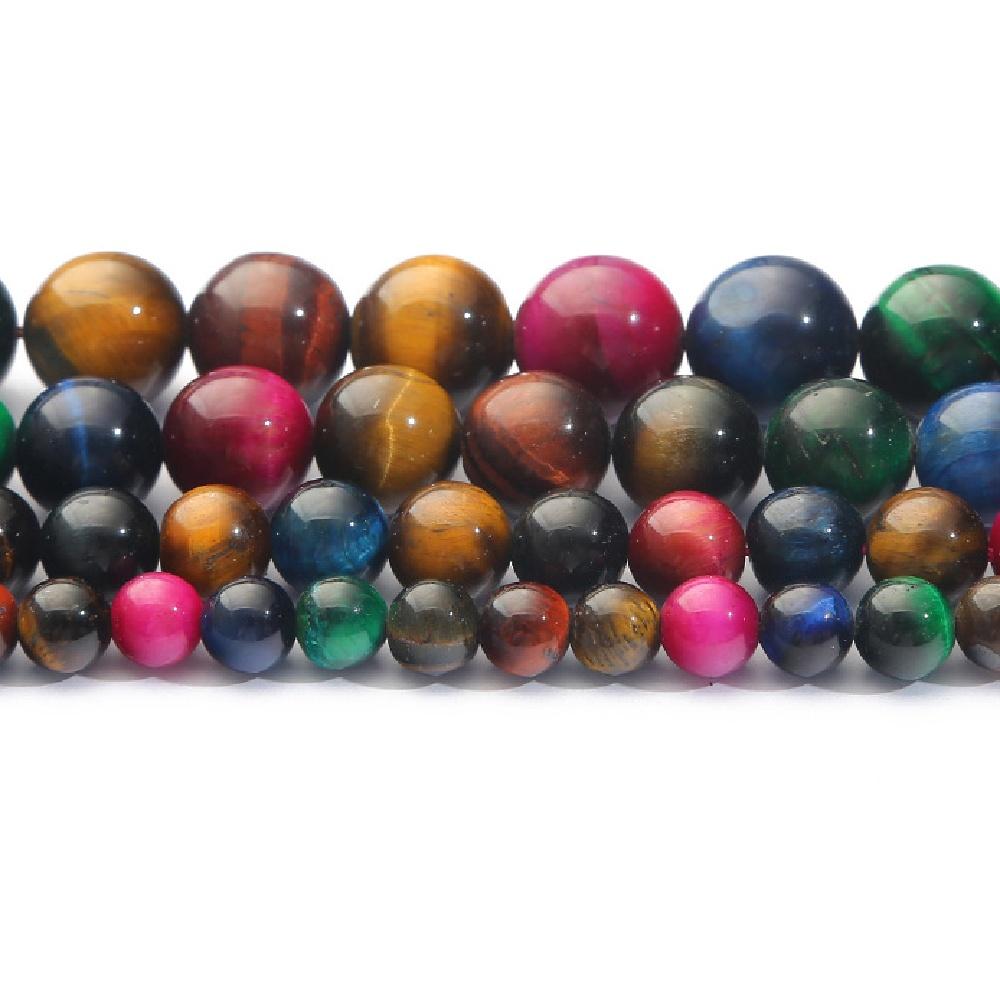 Микс Цветной Тигровый Глаз Натуральный Камень Бусины 15"Нить Гладкие Свободные Разделительные Бусины 4/6/8/10/12мм для Изготовления Ювелирных Изделий DIY Браслеты Аксессуары