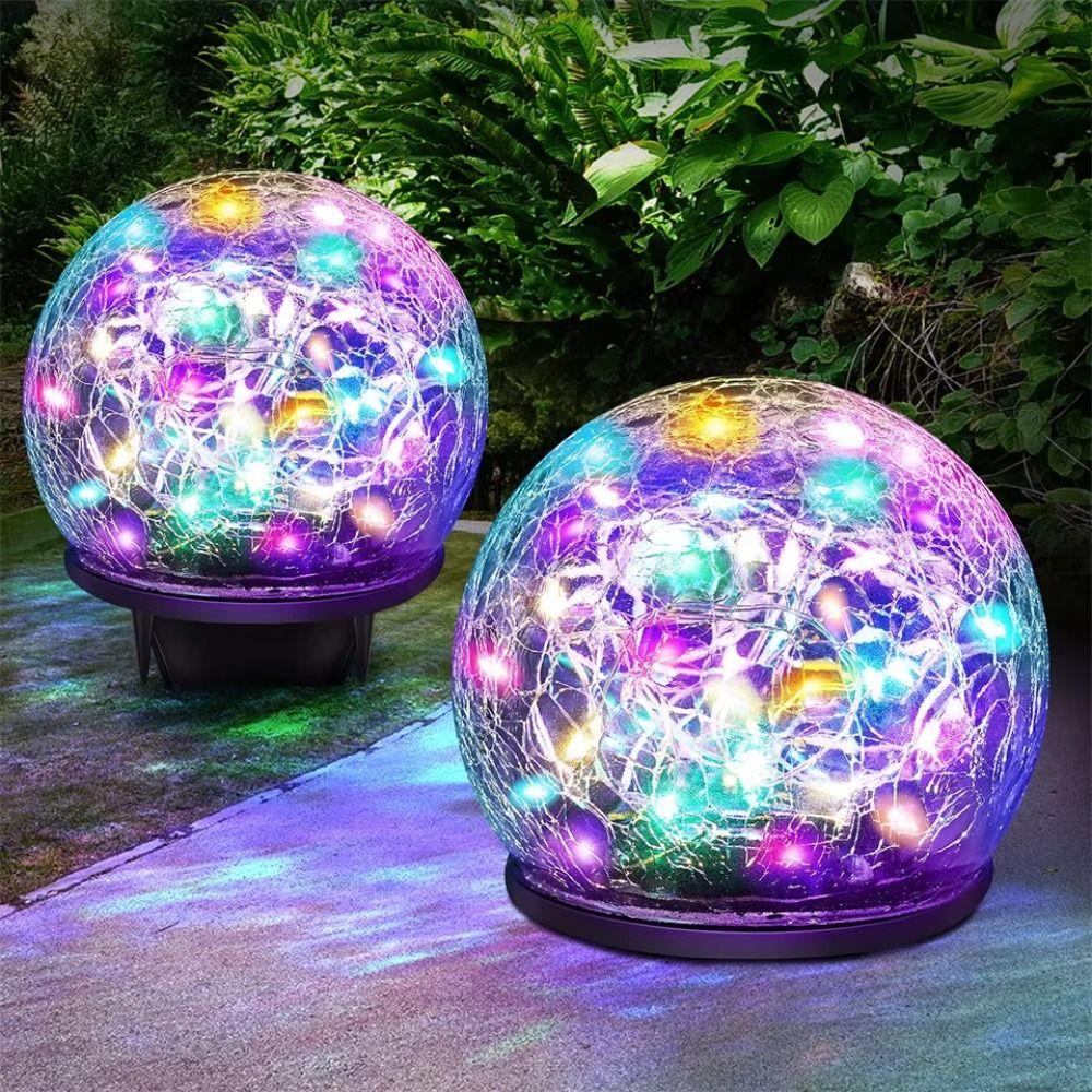 Waterproof Solar Globes Cracked Glass Solar Energy Solar Lights Auto on/Off Warm and Colorful Light LED Garden Lights Patio