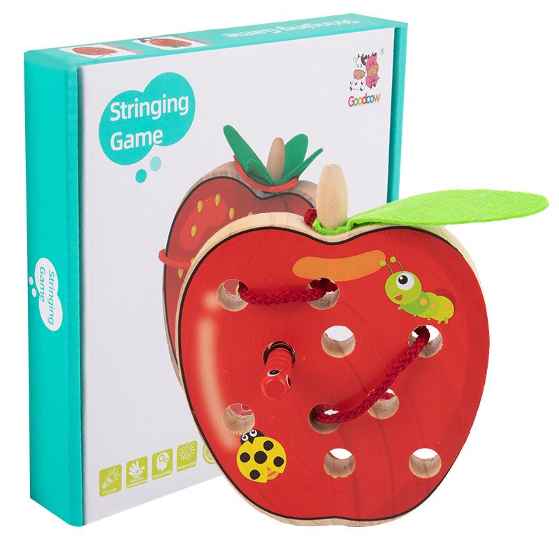 Деревянная игра-шнуровка «Фрукты»: Пазл Монтессори «Червячок и яблоко» для детей