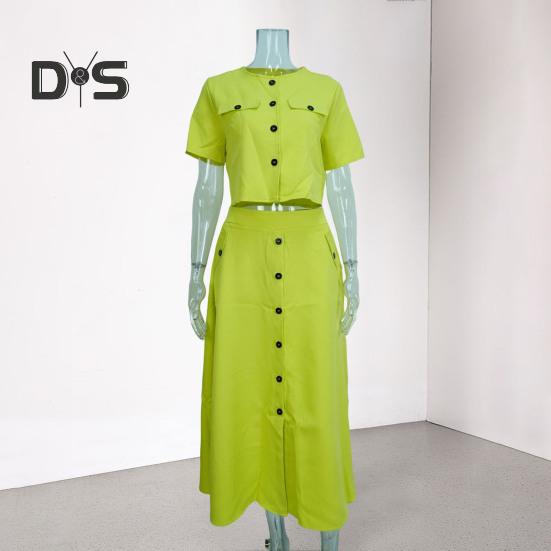 Женская рубашка и юбка, однотонная блузка с круглым вырезом, застегивающаяся на пуговицы, юбка с карманами, летний наряд для офиса, деловых мероприятий