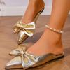 Модные золотые серебряные сандалии-бабочки на плоской подошве для женщин, блестящая ПУ кожа, заостренный носок, офисная обувь, большой размер, летние удобные нескользящие шлепанцы