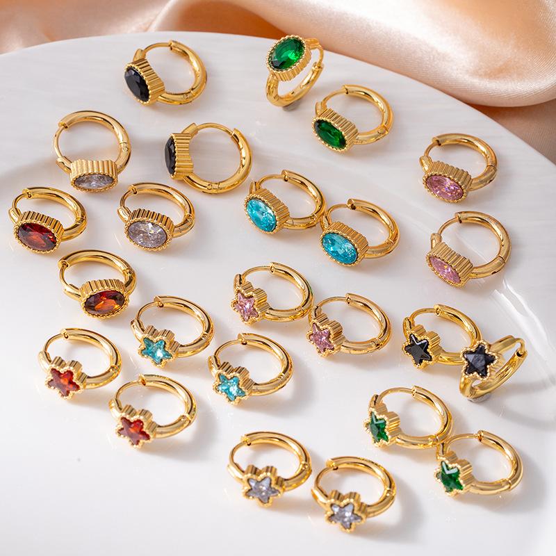 Высококачественные серьги-звезды из нержавеющей стали с винтажными изумрудами и цирконами