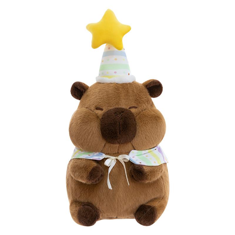New Birthday Capybara Doll Star Birthday Hat Capybara Plush Toy Cute Rag Doll Ugly Cute Doll