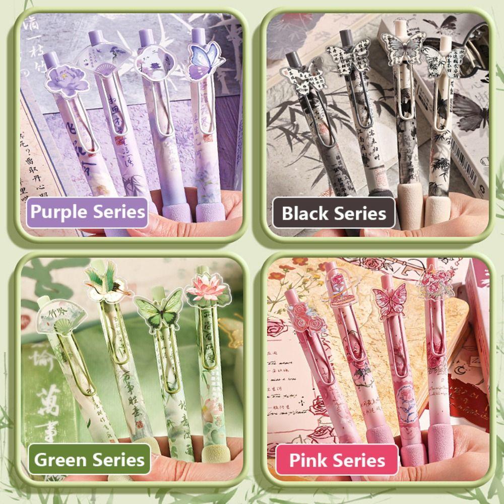 4PCS/Set Butterfly Patch Neutral Pen Soft Grip Writing Tools High Quality Signature Pen  Gift