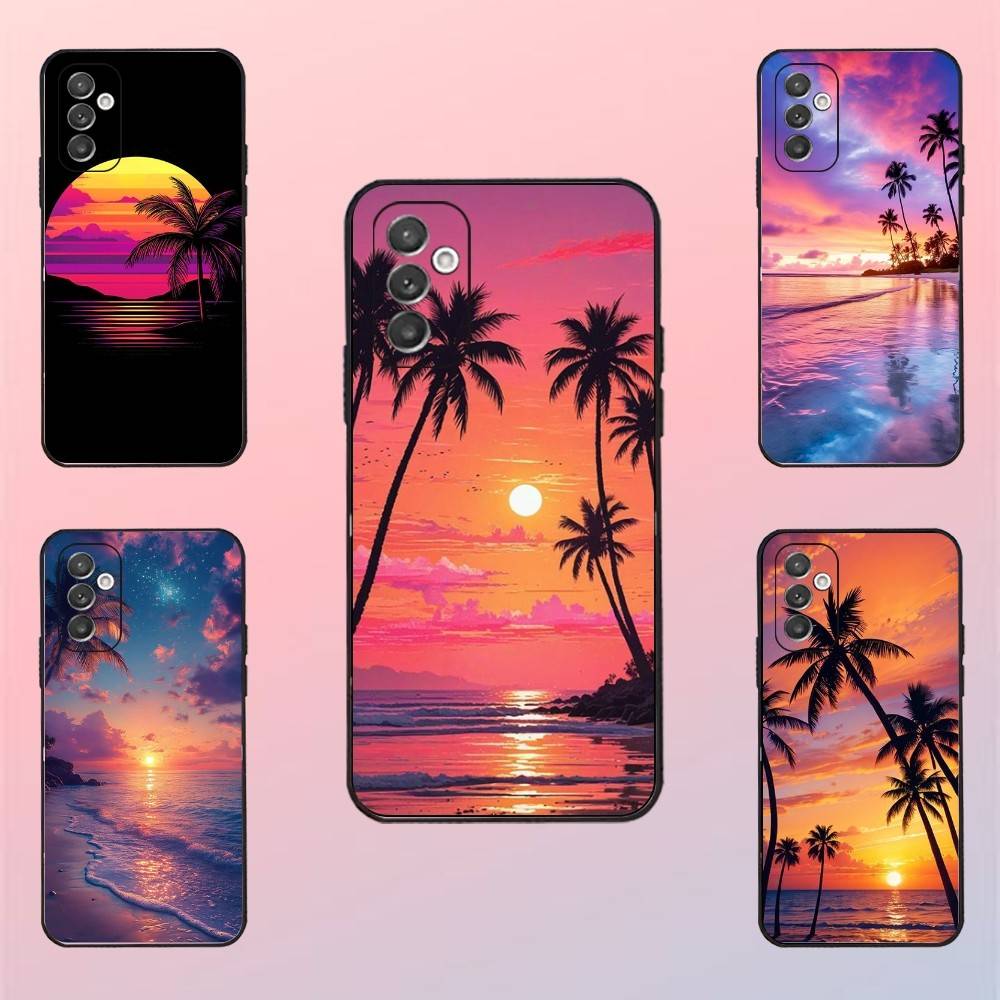 Чехол для телефона 'Пляжный закат и пальма' для Samsung S 25,24,23,22,30,21,10,9,Ultra,Plus,Lite,FE,4,5 G Черный мягкий чехол