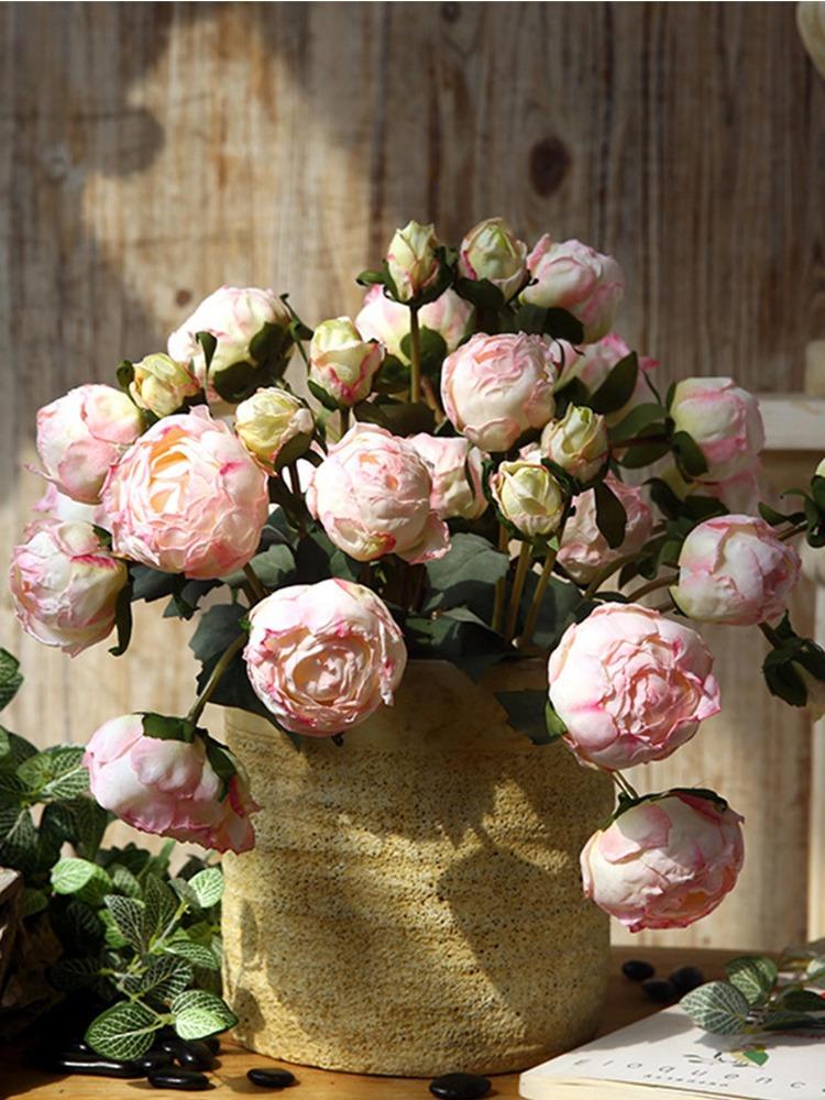 2 букета, винтажные пионы, длинные стебли, шелковые искусственные цветы для свадебного украшения, букет невесты, цветы, поделки, цветочная композиция