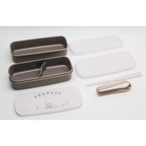 OSK PEANUTS EVERYDAY Snoopy Bento Box, 2-Tier Lunch Box with Chopsticks, Dividers, and Lunch Belt, 640ml Capacity, Made in Japan, Dishwasher and Micro