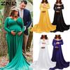 ZNU Maternity Photography Prom Gown Pregnant Women Sexy Off Shoulder Long Sleeve Plain Maxi Dress