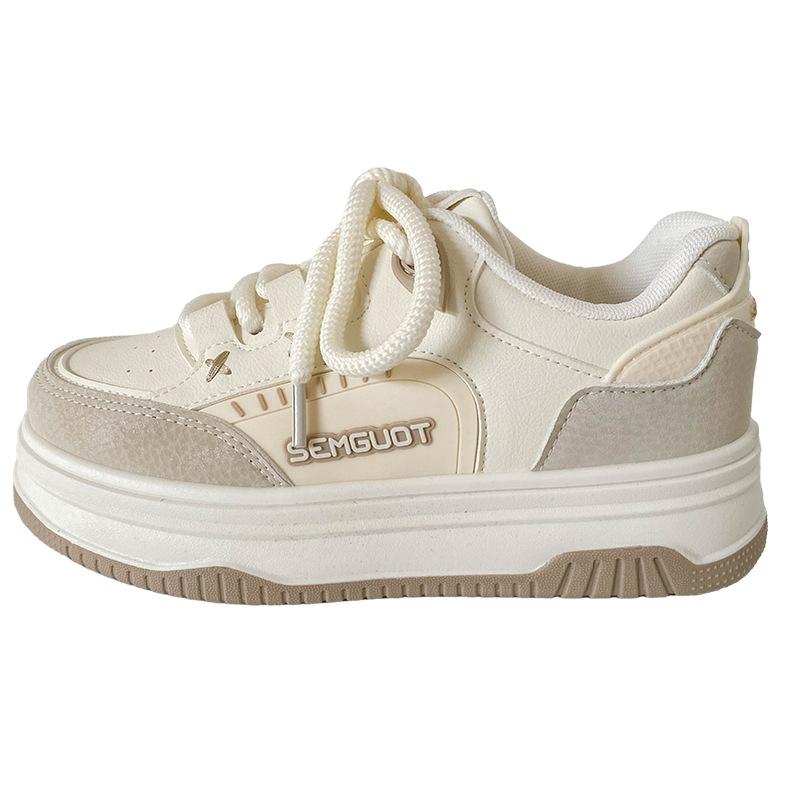 B1631 латексная стелька/обувь на толстой подошве женская обувь повседневная 2025 весна новая нишевая обувь с круглым носком хлебного белого цвета