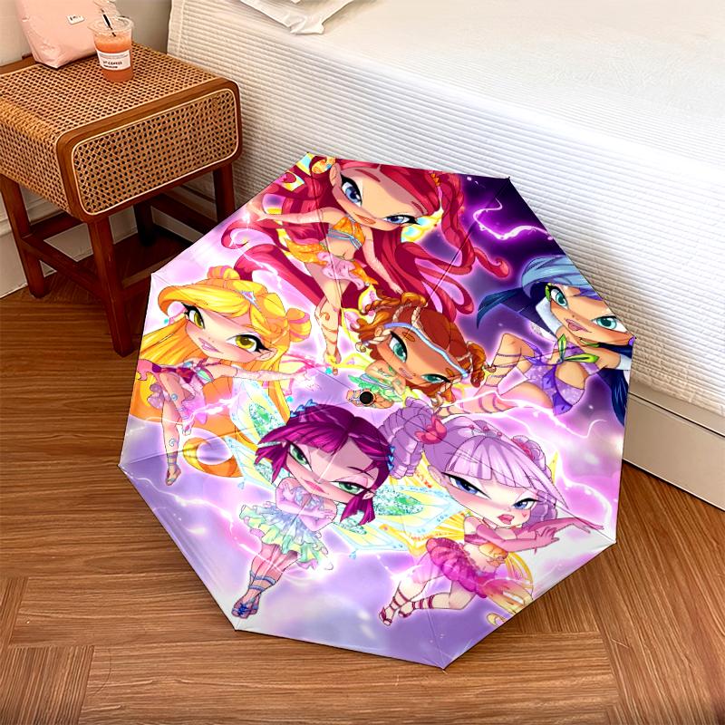 1 шт. Автоматический складной зонт - с рисунком Winx Club, Портативный и складной дизайн с 8 спицами, Подарки на Рождество и День рождения