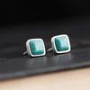 Designer New Original Retro Chinese Inlaid Turquoise Square Stud Earrings for Women Exquisite Small Simple Ladies Jewelry