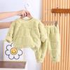 2 dona Bolalar Pijama To'plami Kuz Qish Qalin Issiq O-bo'yin Bir xil Rangli O'g'il Qizlar Termal Ichki Kiyim Uzun Yengli