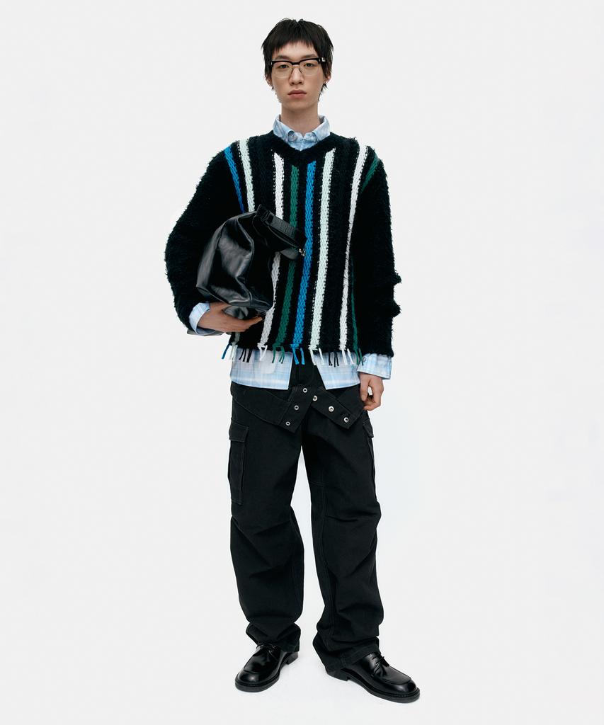 ADSB ANDERSSON BELL Unisex V-Neck Reverse Stripe Sweater Atb1350U(Black)