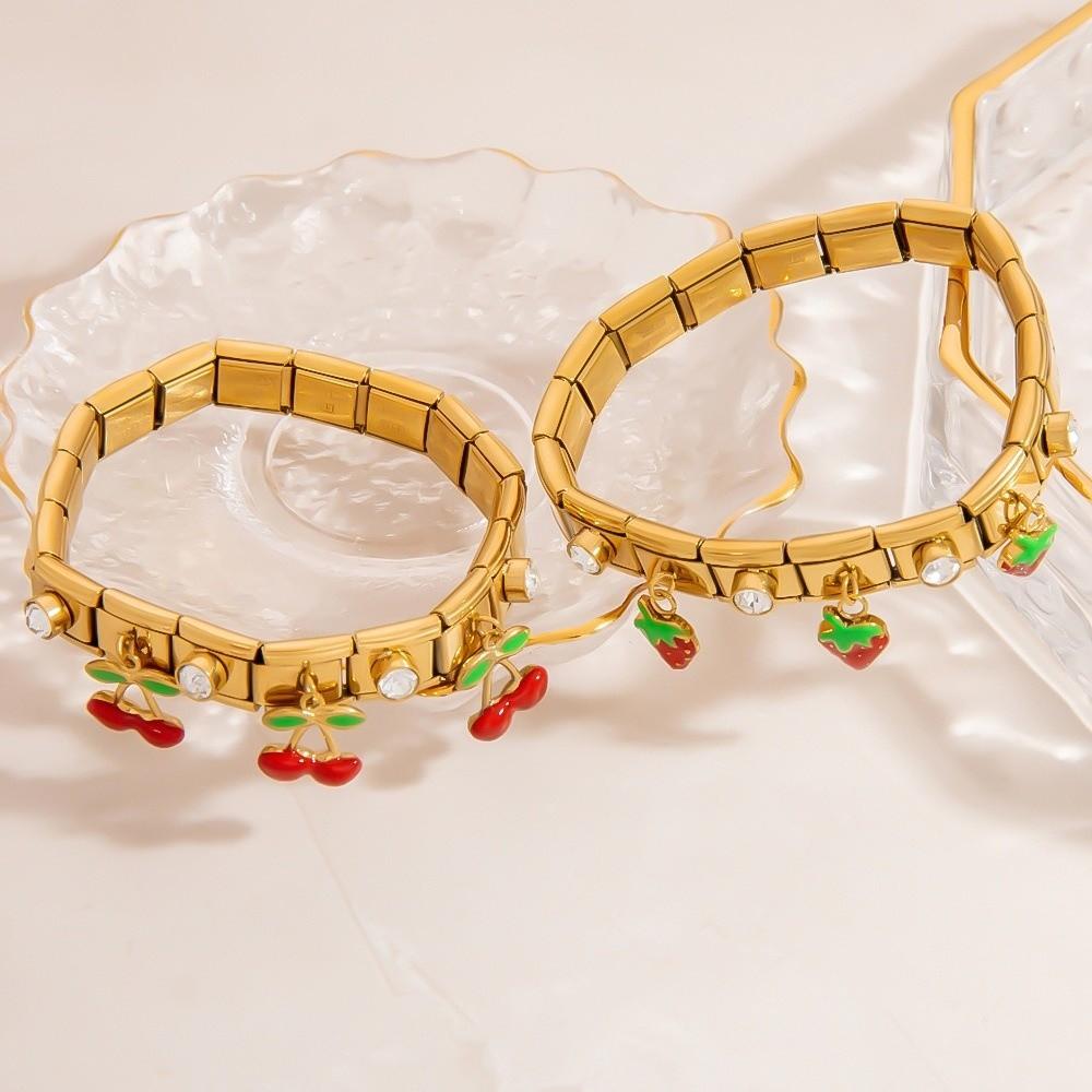 Watermelon Fruit Pendant Bangle Crystal Stainless Steel Bracelet Vacation