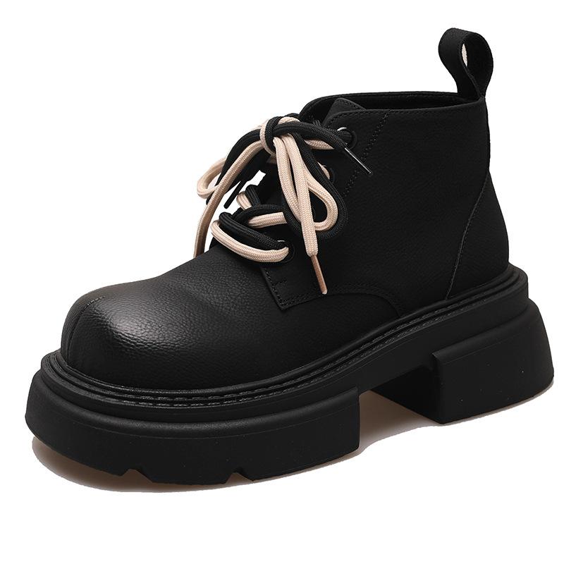 Ботильоны на толстом каблуке с толстой подошвой, женские осенние модные повседневные ботинки в стиле ретро для женщин, кожаные короткие ботинки из искусственной кожи со шнуровкой, Botas