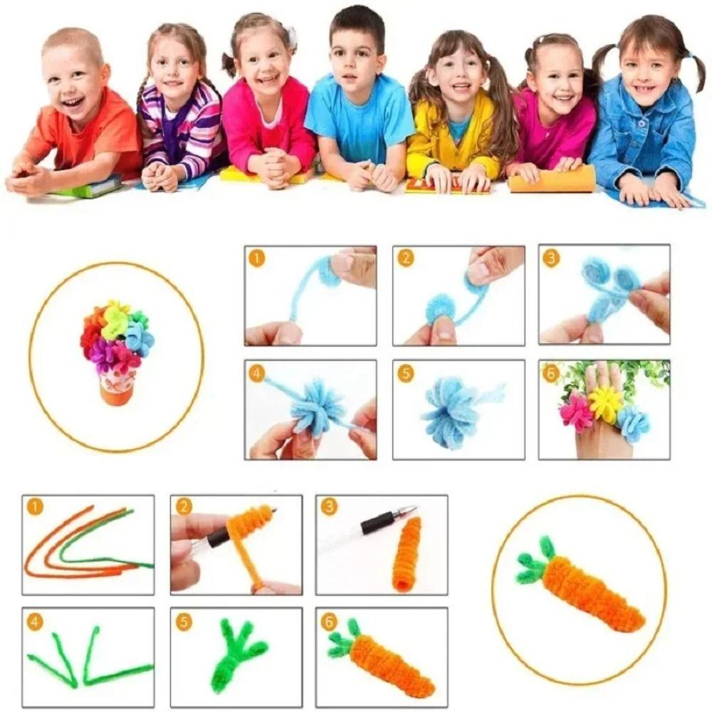 100pcs Educational Toys DIY Strips Twist Bar Chenille Stems Plush Wired Twist Sticks  Handcraft