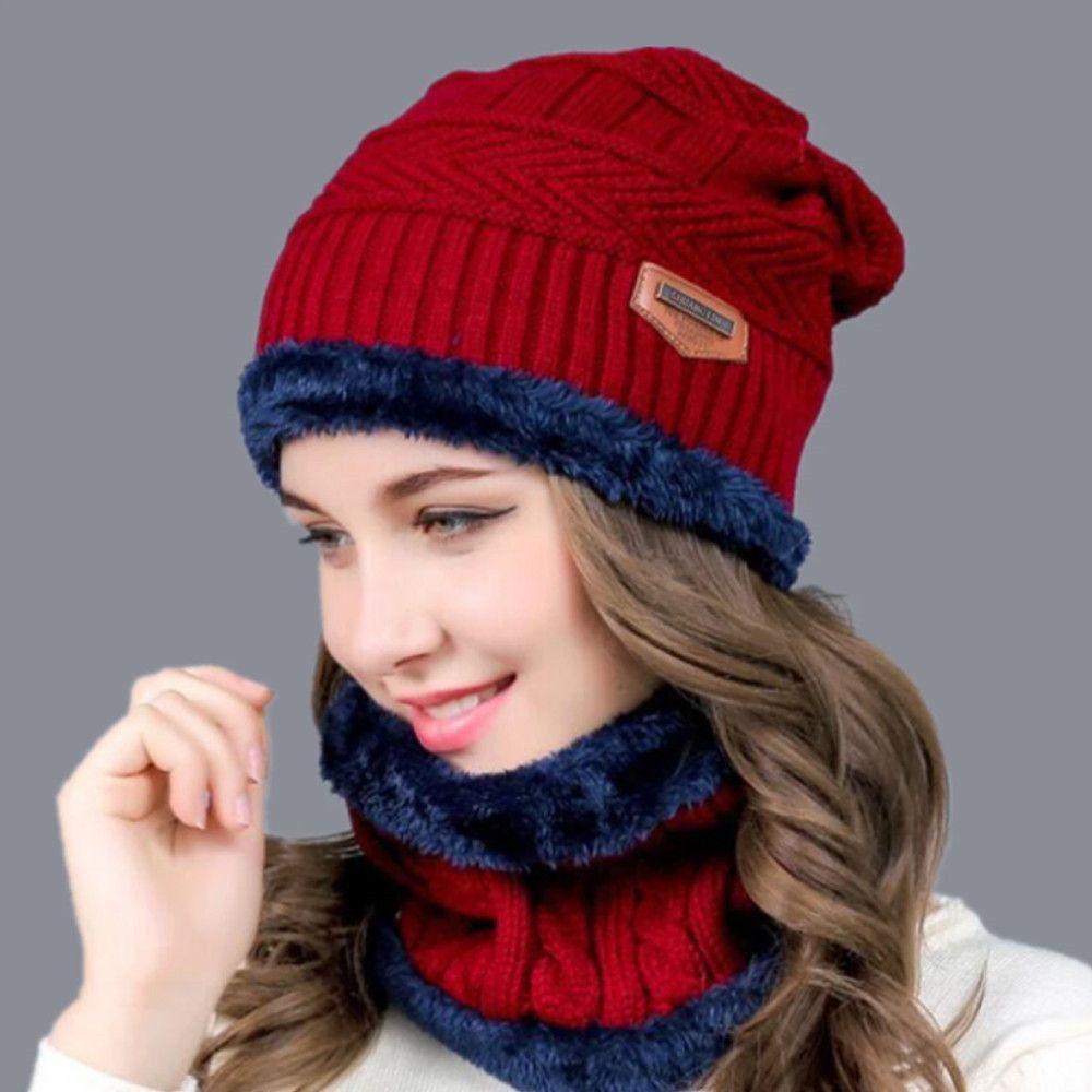 Плюс бархатные зимние шапки, теплый шарф из кораллового флиса для мужчин и женщин, вязаная шапка