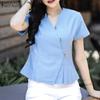 Women Summer V-Neck Casual Short Sleeve Blouse