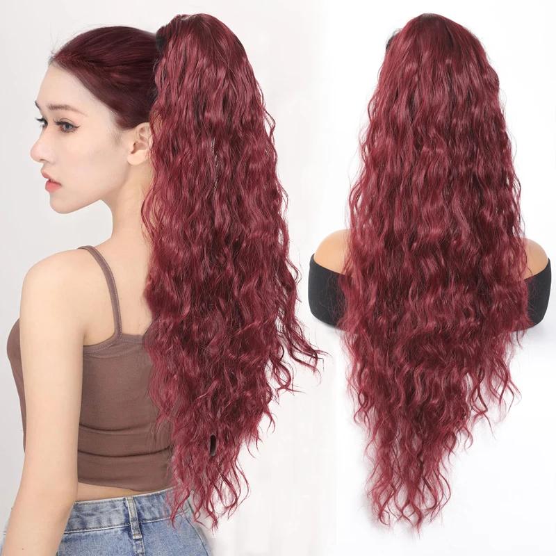 Регулируемые накладные волосы с завязками на завязках - длинные вьющиеся синтетические накладные волосы для женщин - ежедневное использование - подходит для всех типов волос