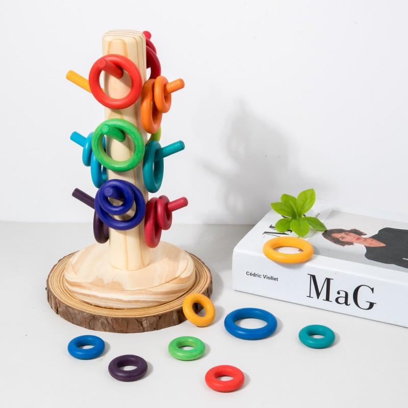 Children's Wooden INS Rainbow Ring Music Tree Spliced Building Blocks