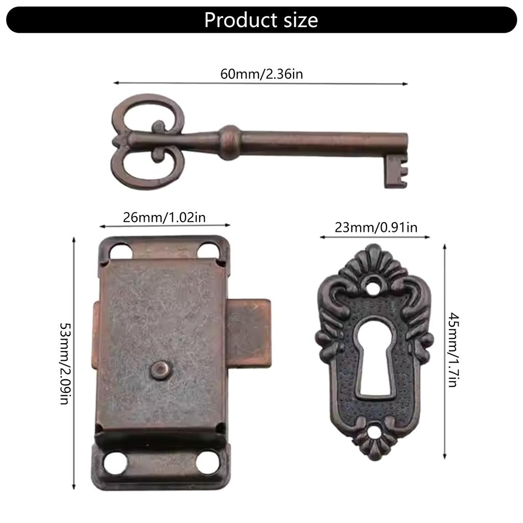 Pack of 2 Vintage Skeletons Key Lock Antique Zinc Alloy Cabinet Lock Without Mortise Designs for Decorative Furniture