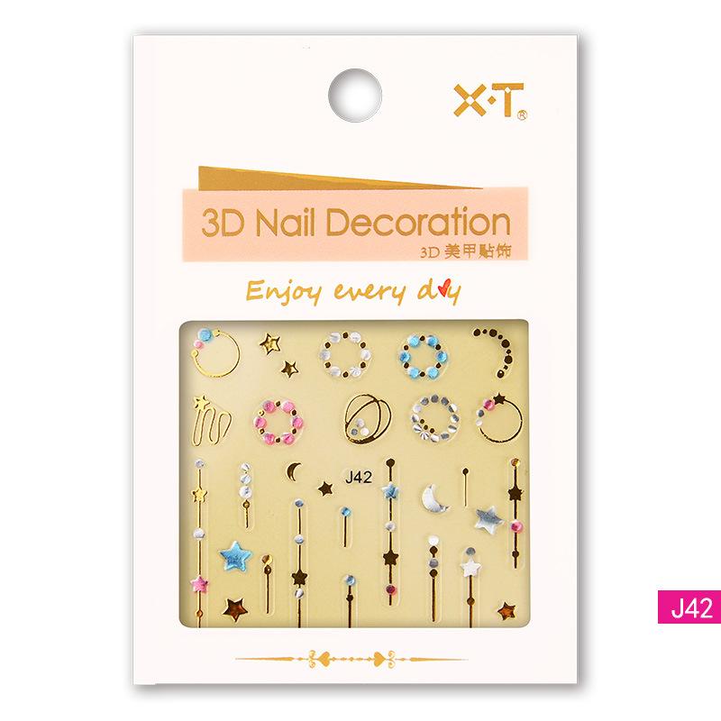 3D Three-dimensional Hot Stamping Nail Decals Star and Moon Sapphire Color Imitation Diamond Self-adhesive Nail Art Sticker DIY Jewelry