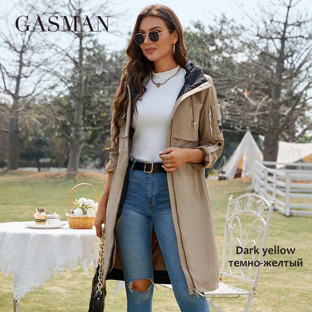 Gasman 2022 женское пальто, весенняя длинная модная брендовая женская куртка с капюшоном на молнии и высоким воротником, женский плащ GW-8279