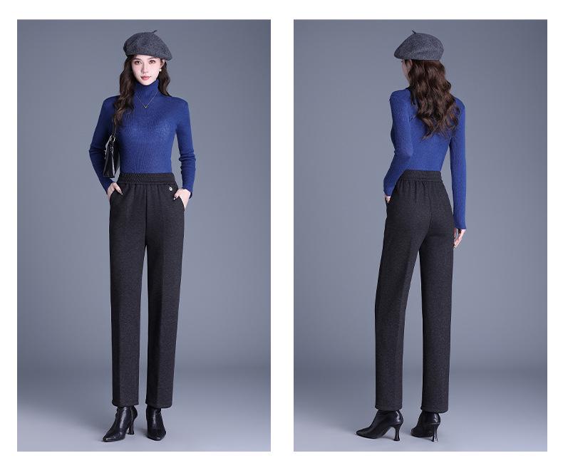 Women's Fleece-Lined Elastic Waist High-Waist Loose Straight-Leg Pants for Spring and Autumn