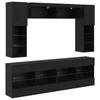 TV Wall Unit Set with LED 6 Pcs Black Oak Wood Based Material