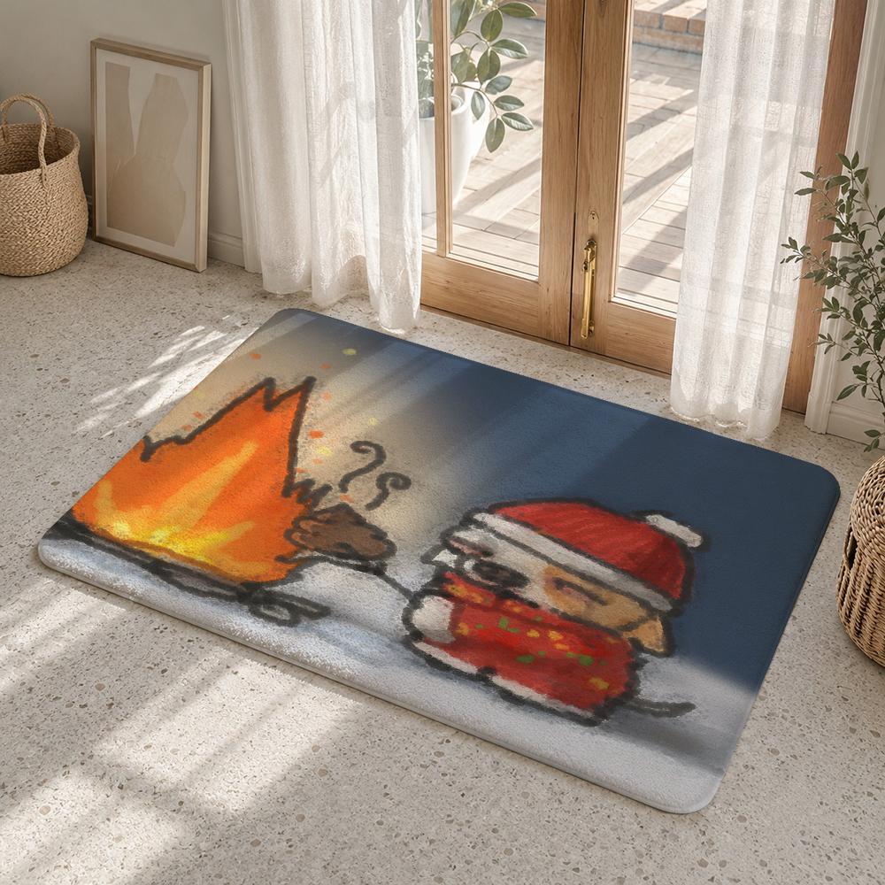 Cute Funny C-Chihuahua Floor Mat Flannel Rug Non Slip Absorbent Soft Washable For Entryway Hallway Bathroom Kitchen Decor