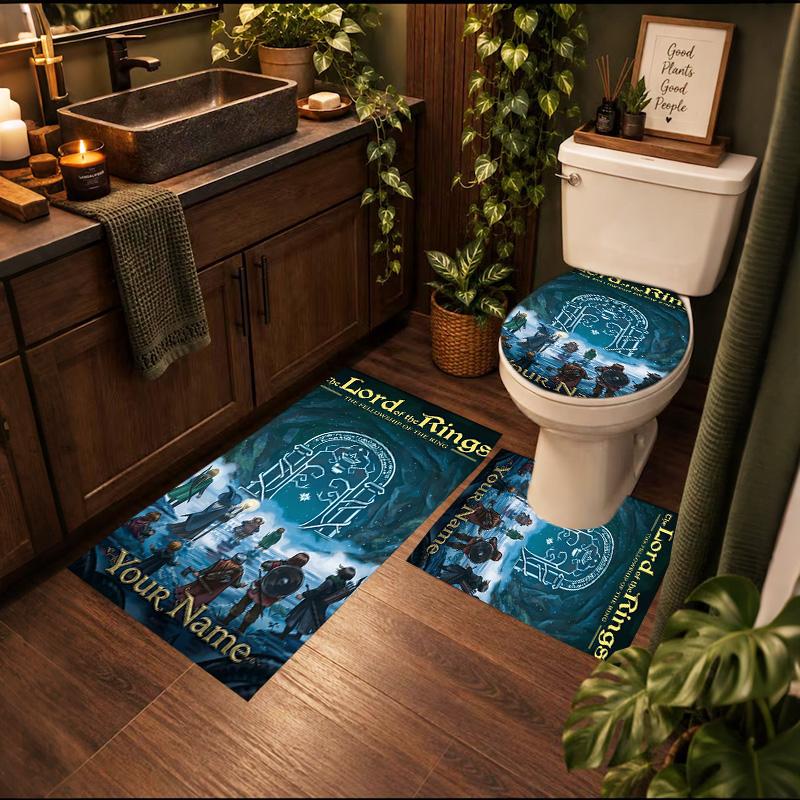 Lord Rings 3Pcs Personalized Customization Bathroom Mat Nonslip Floor Mat Set Toilet Lid Bathroom Mat Bathroom Absorbent Door Mat Decoration
