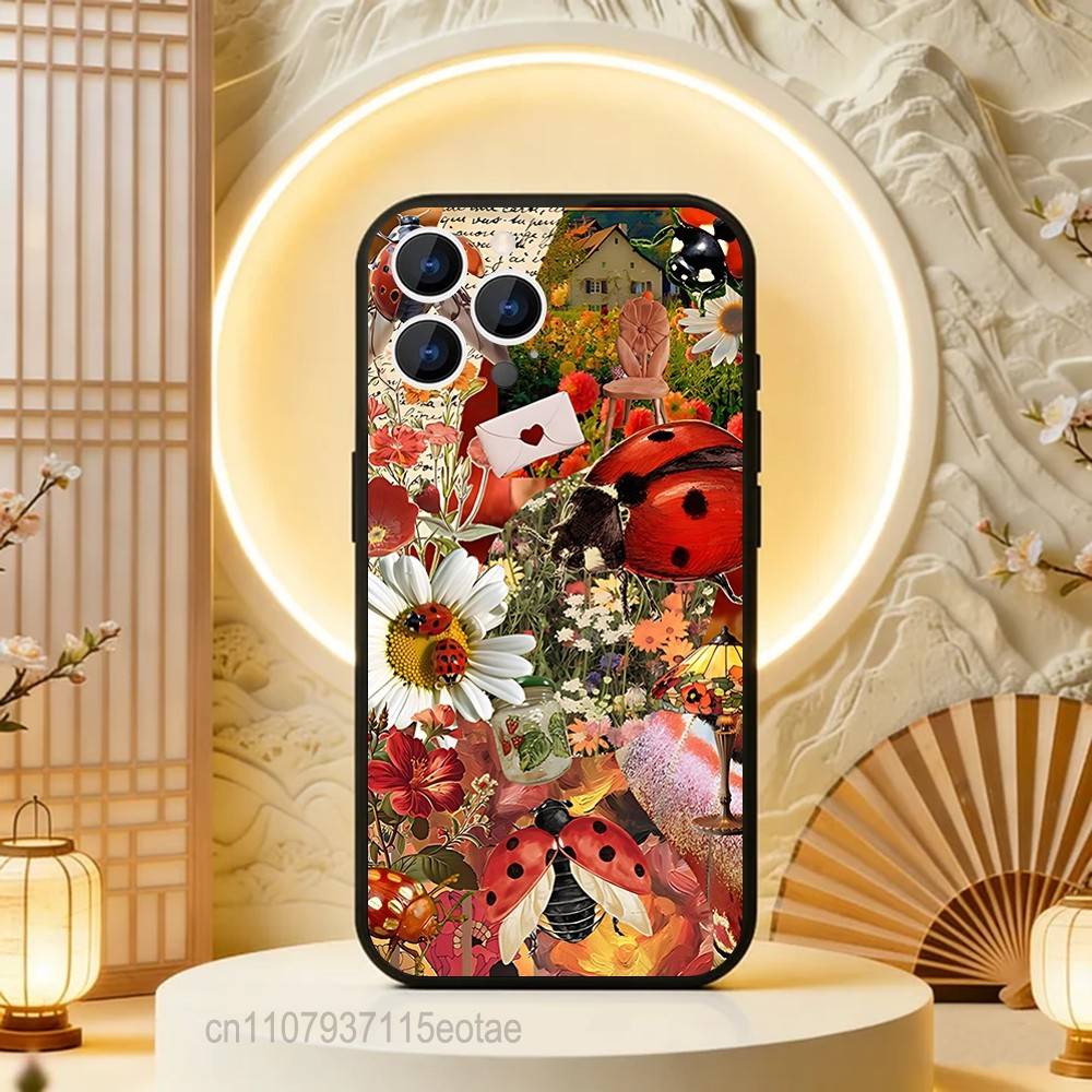 Насекомое Семиточечная божья коровка Для iPhone 12,16,13,14,15,17,11,Pro,Max,Plus,E,Air,Mini ТПУ Мягкий приятный для кожи чехол для телефона