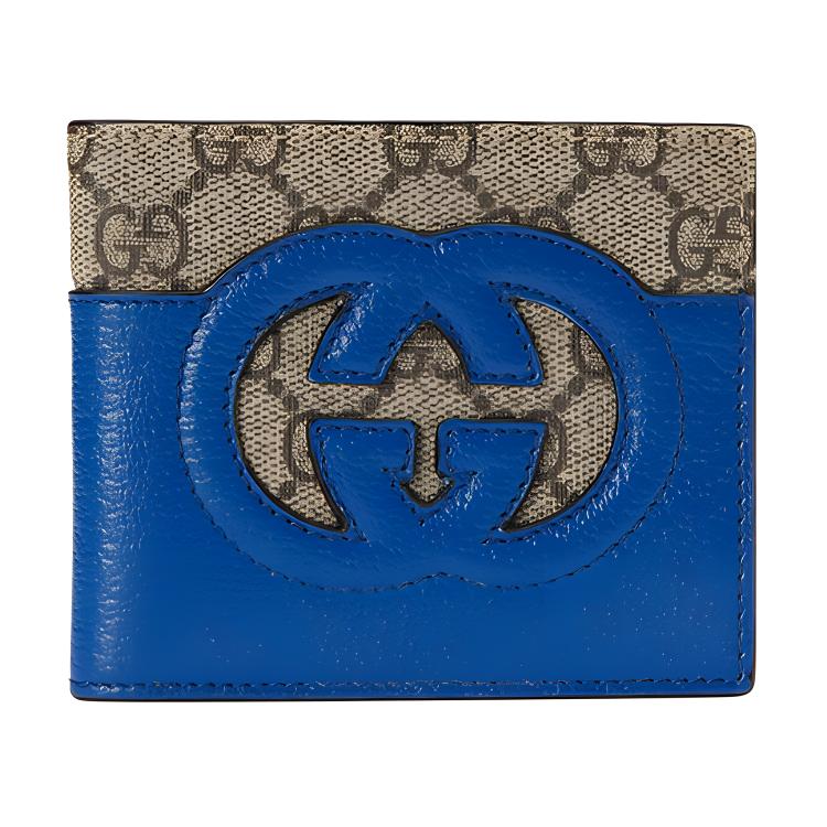 Gucci Полый Взаимосвязанный Логотип Double G из Холста и Кожи Кошелек Мужской Кошелек Синий Черное Дерево 701420-K9GSG-9972