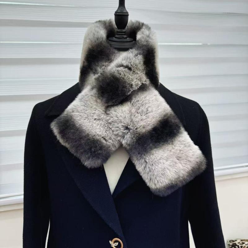 New Fashionable Chinchilla Color Imitation Rex Rabbit Hair Scarf, Female Winter Double-sided Thickened Encrypted Cross-haired Collar